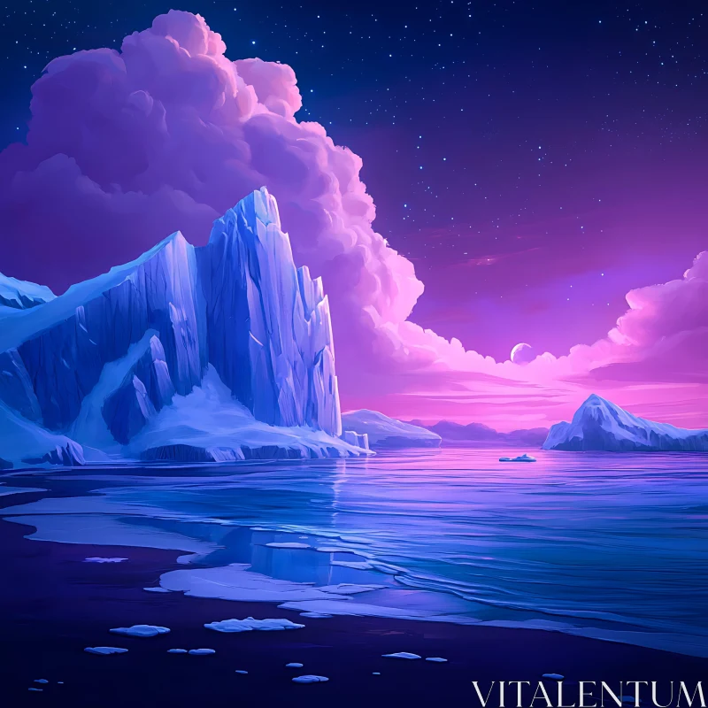 AI ART Dreamy Iceberg Scenery Under Purple Sky