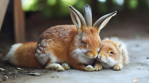 Two Rabbits Cuddling