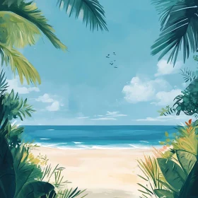Peaceful Seascape with Palm Trees and Sandy Beach