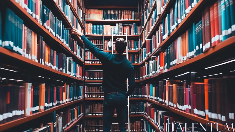 AI ART Man Reaching for Book in Library