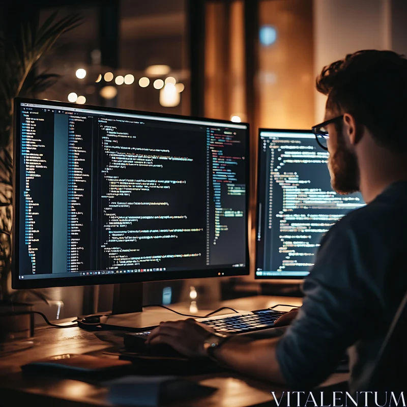 Developer Coding on Dual Monitors AI Image