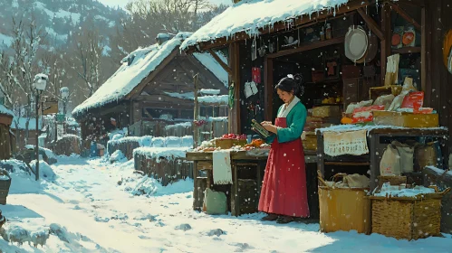 Snowy Day at the Village Market