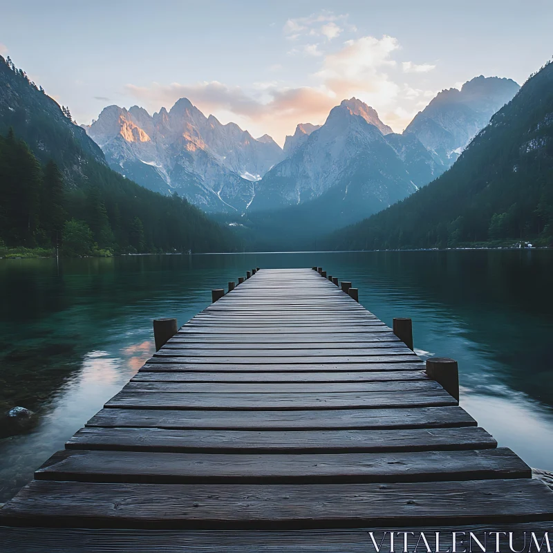 Tranquil Lake and Mountain View with Pier AI Image