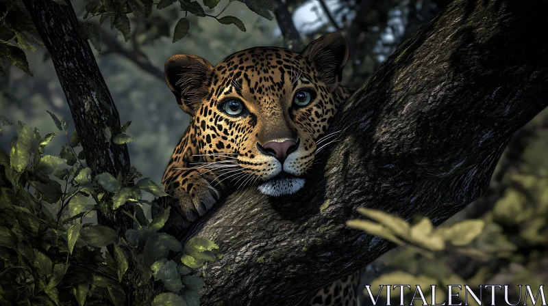 Leopard Portrait on a Tree Branch AI Image