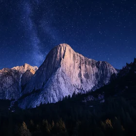 Illuminated Mountain Under Starry Skies