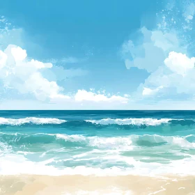 Calm Ocean Scene with Blue Sky and Clouds