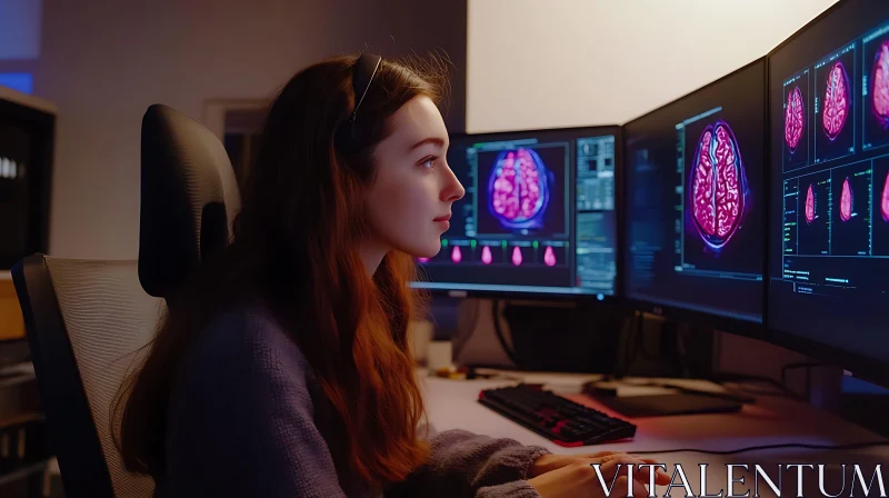 Female Scientist Analyzing Brain Scans AI Image