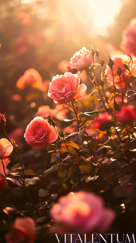 Sunlit Pink Roses in Bloom AI Image