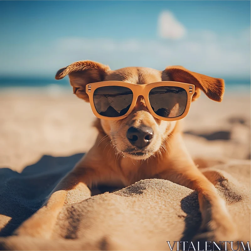 Dog Enjoys a Sunny Beach Day AI Image