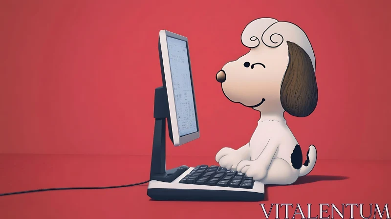 AI ART Cartoon Dog Working on Computer