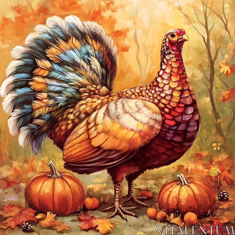 AI ART Thanksgiving Turkey in an Autumnal Scene