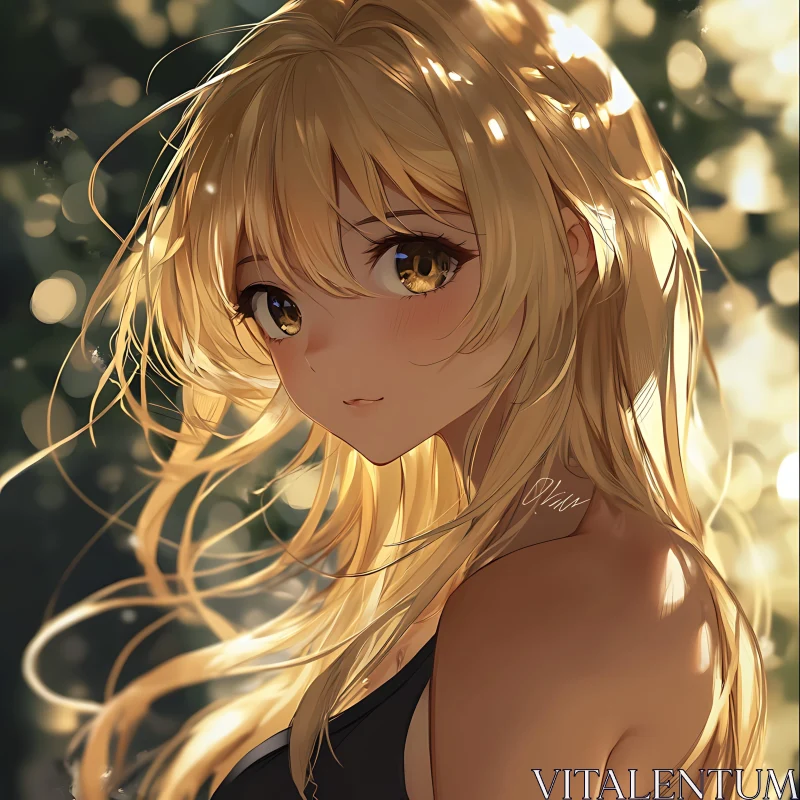 Blonde Anime Girl in Bokeh Light AI Image