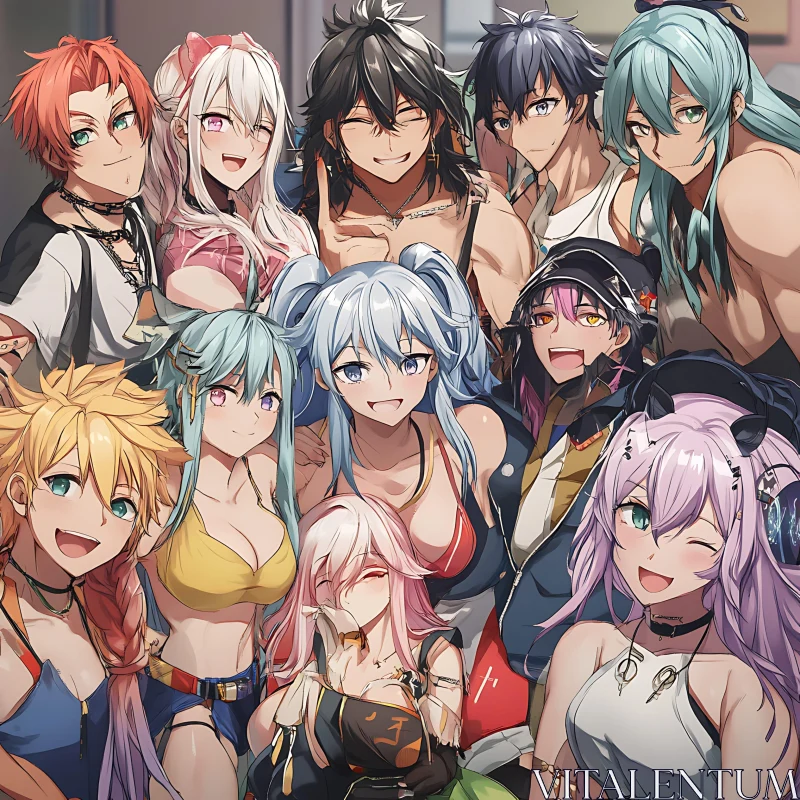 Cheerful Anime Friends Gathering AI Image