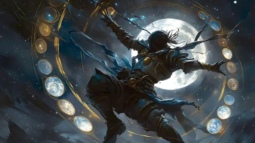 Enigmatic Character in Moonlit Fantasy Scene