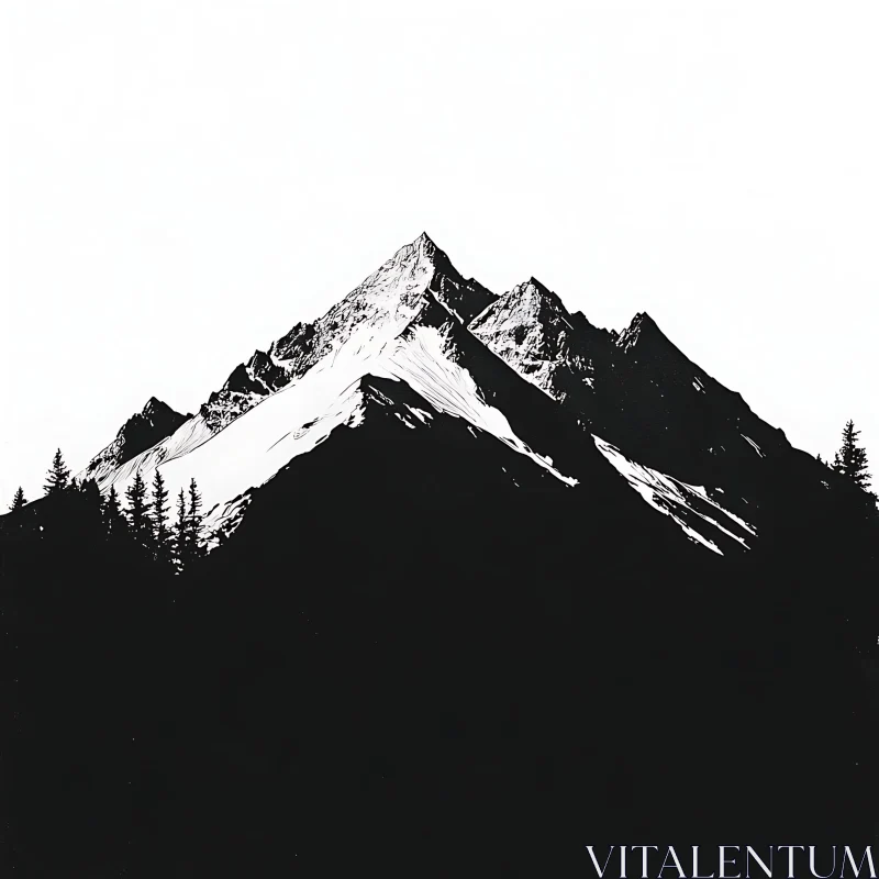 Snowy Mountain Range Silhouette AI Image