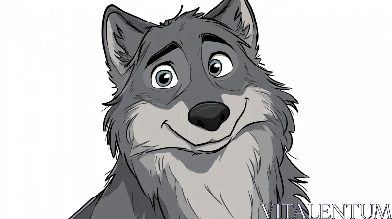 AI ART Cartoon Wolf Smiling Face Illustration