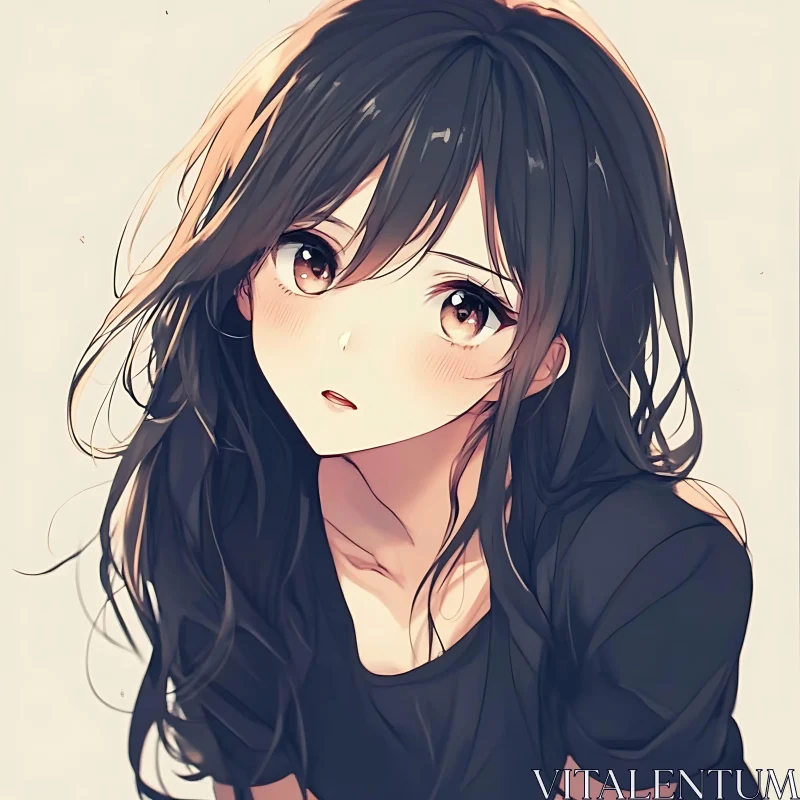 Inquisitive Anime Girl with Flowing Hair AI Image