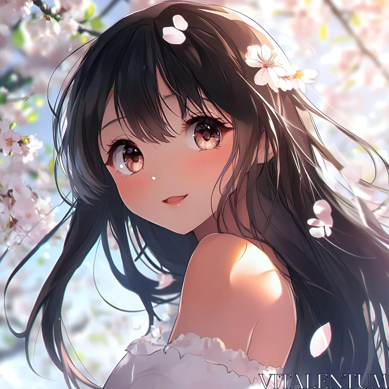 Anime Girl in Springtime Sakura Blossoms AI Image