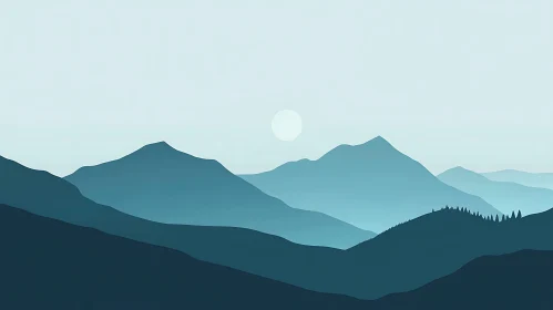 Blue Mountain Range Minimalist Art