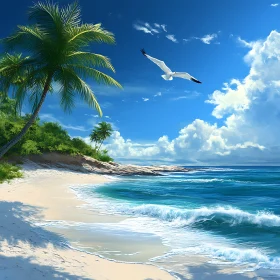 Tropical Beach Scene with Bird