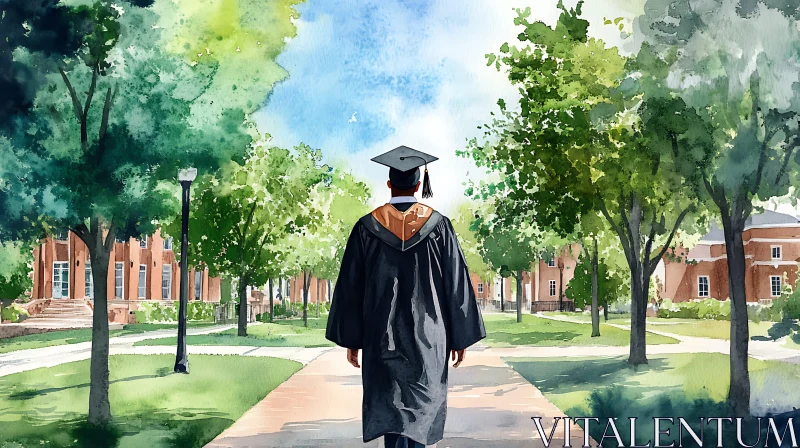 Watercolor Graduation Day on Campus AI Image