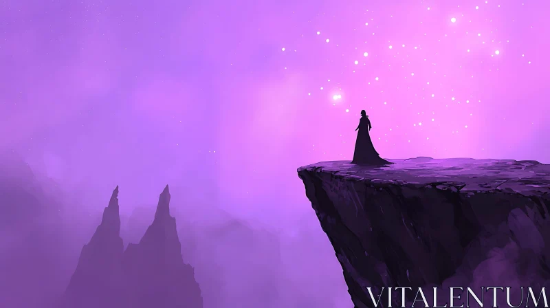 Night Watch on Violet Cliff AI Image