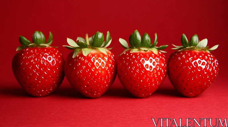 Scarlet Berries Aligned on Crimson Surface AI Image