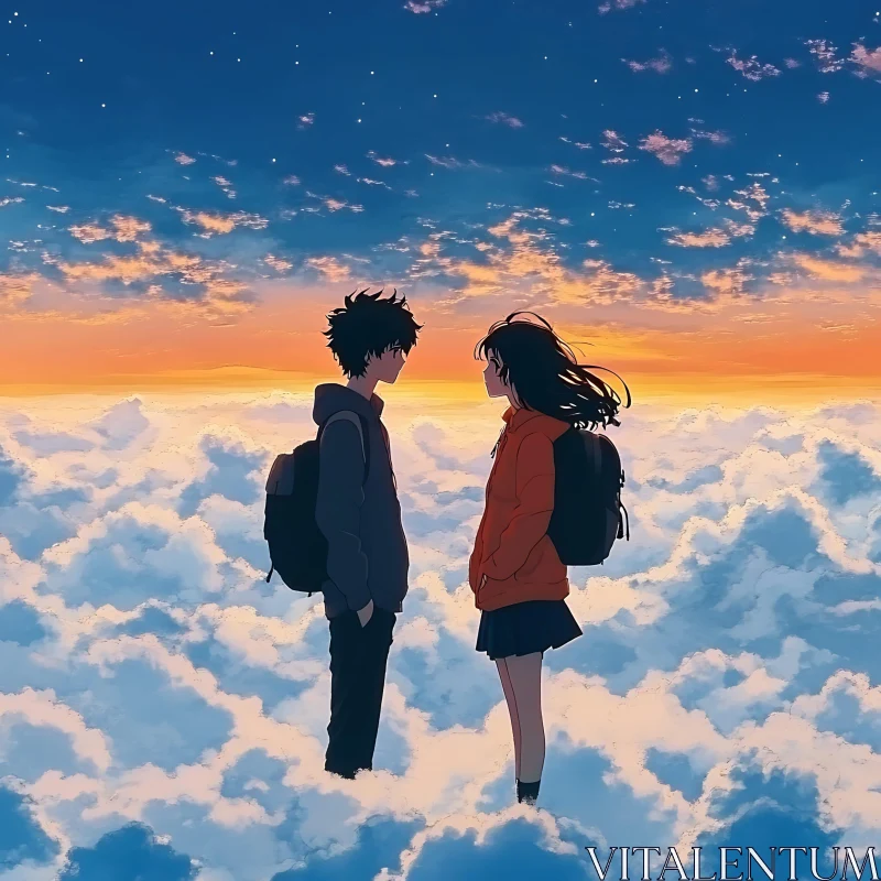 Romantic Anime Scene in Cloudscape AI Image