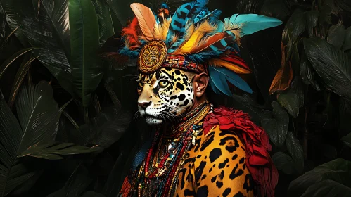 Anthropomorphic Jaguar with Feathers and Jewelry