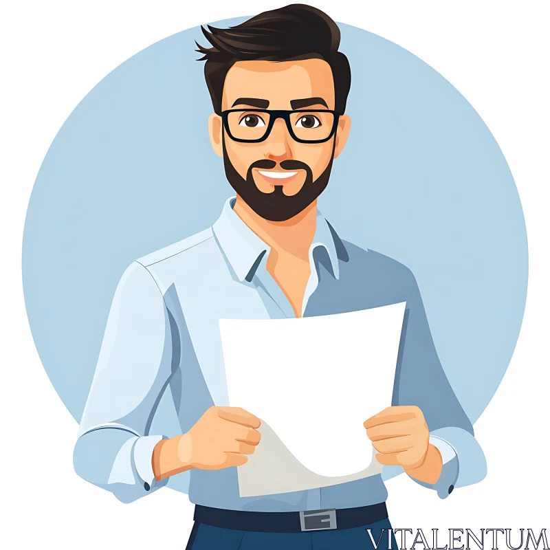 Cartoon Man with Document Illustration AI Image