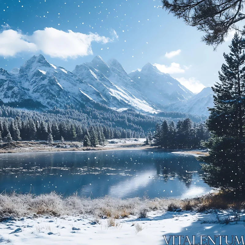 Snowy Peaks Reflecting on Lake AI Image