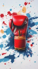 Vivid Red Boxing Glove with Colorful Paint Splatters AI Generated Image