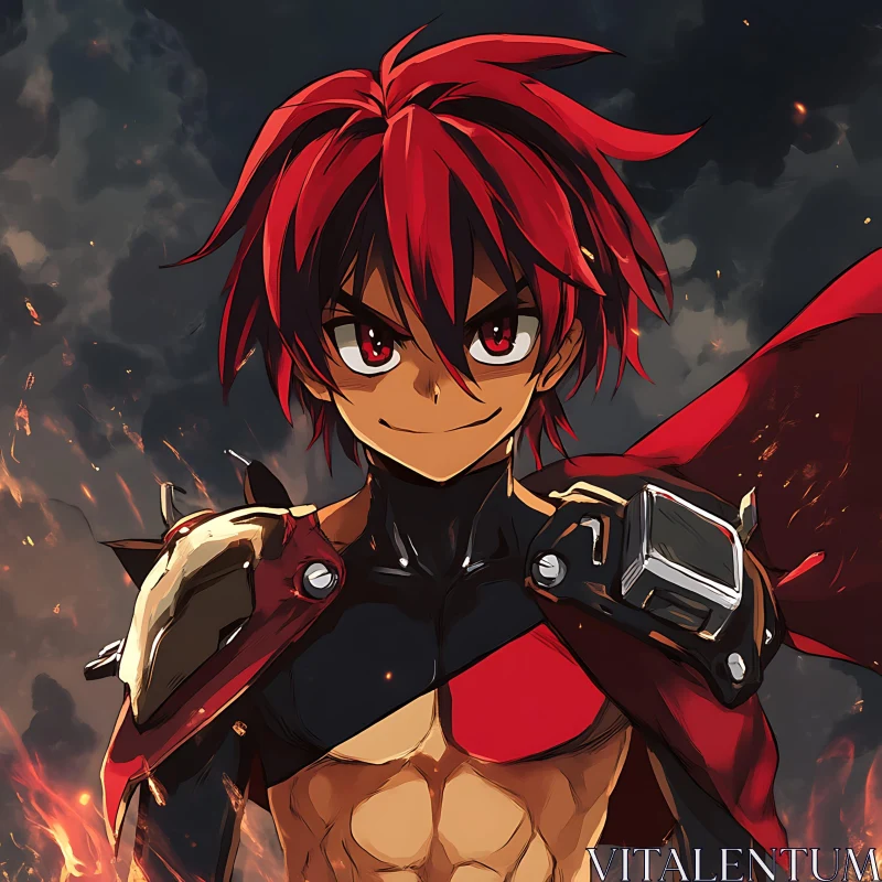 Bold Anime Warrior in Red and Black AI Image