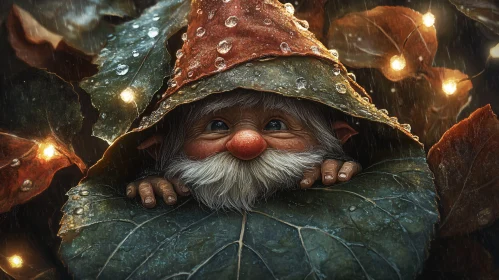 Gnome in Leafy Shelter