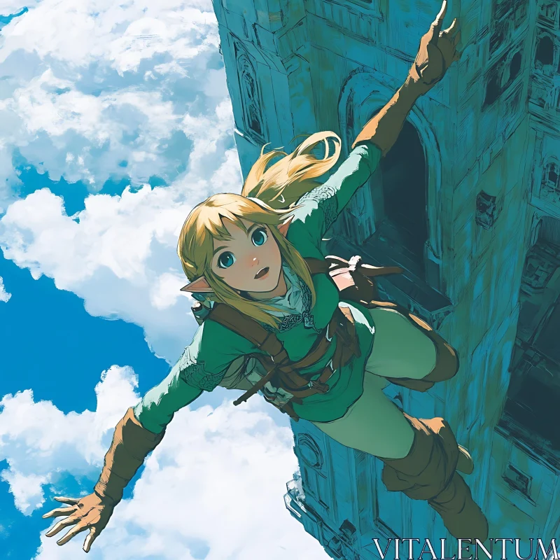 Fantasy Elf Soaring in the Sky AI Image