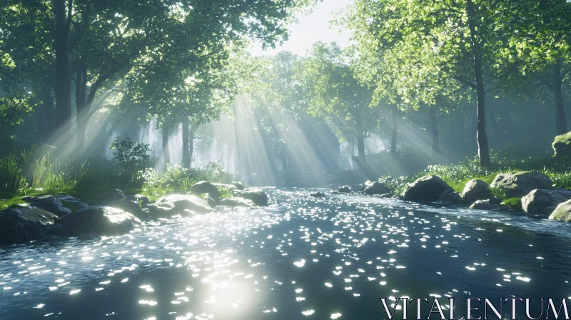 Tranquil Forest River AI Image