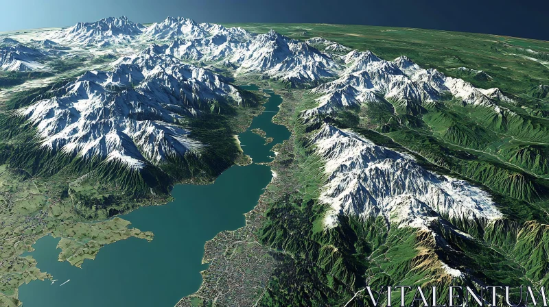 Snowy Peaks Overlooking Green Valleys AI Image