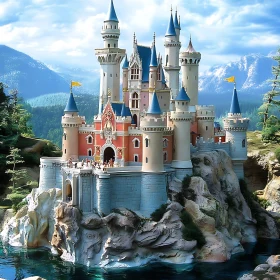 Fairytale Castle Amidst Mountains and Water