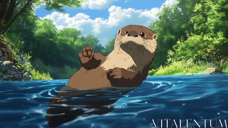 Relaxing Otter in Nature AI Image