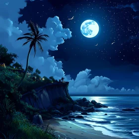 Moonlit Night at the Tropical Beach