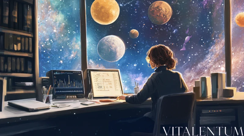 Woman Coding in Space AI Image