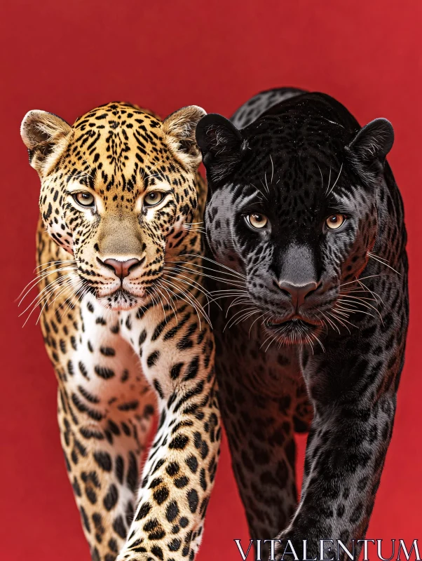 Two Big Cats: Leopard and Panther Portrait AI Image