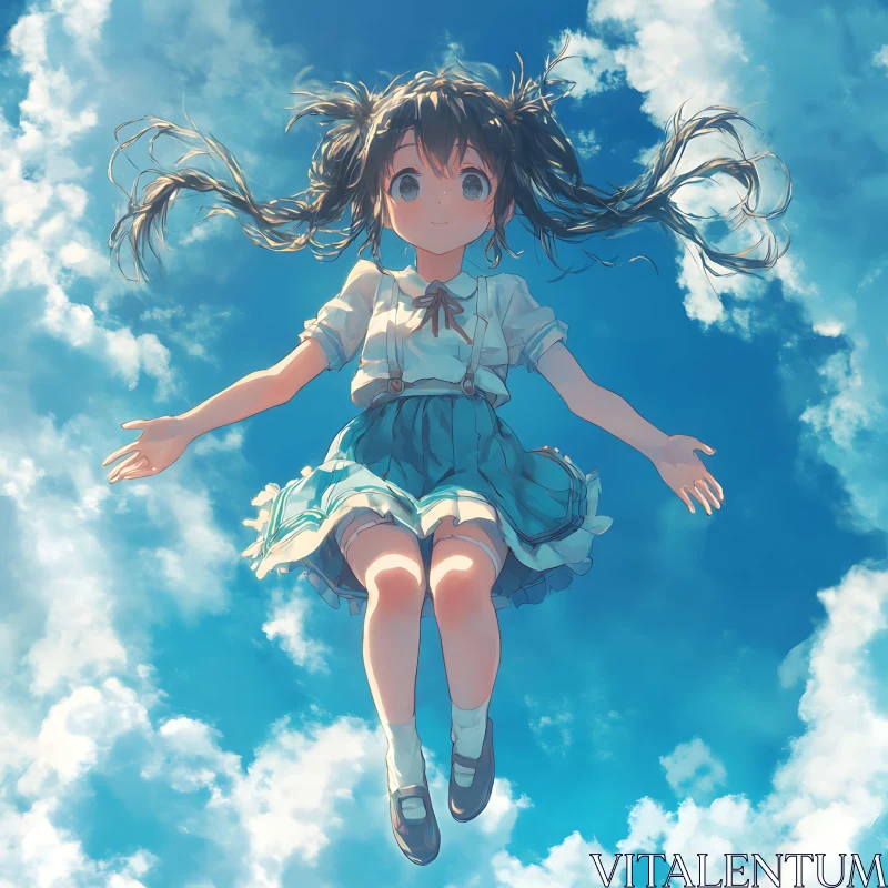 AI ART Floating Anime Girl Among Clouds