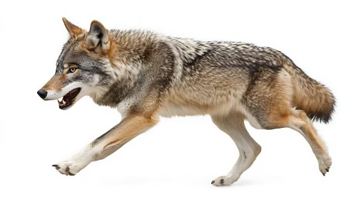 Wolf in Motion Against White Backdrop