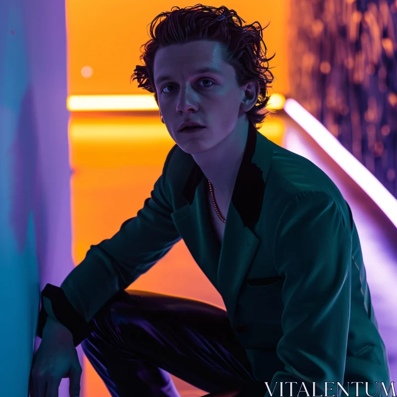 AI ART Tom Holland in Modern Fashion with Neon Lighting