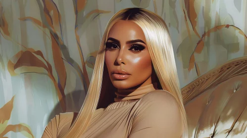 Elegant Kim Kardashian Blonde Glamour Portrait