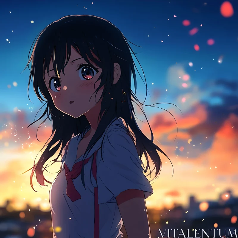 Thoughtful Anime Girl at Dusk AI Image