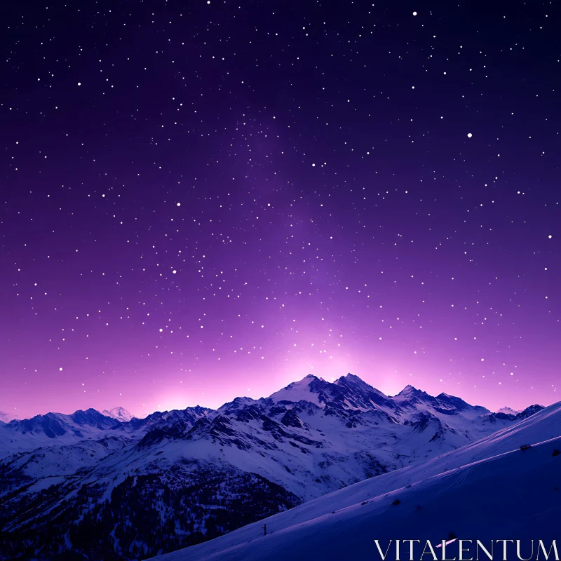 AI ART Violet Night Over the Snowy Peaks