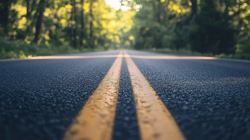 Forest Road with Yellow Lines