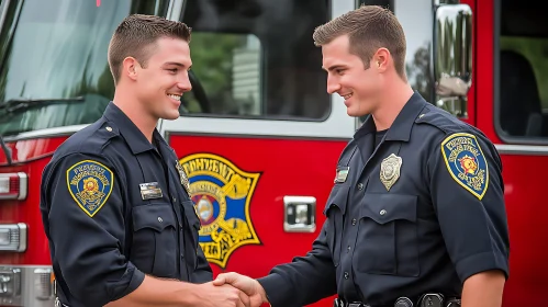 Two Smiling Police Officers Shake Hands